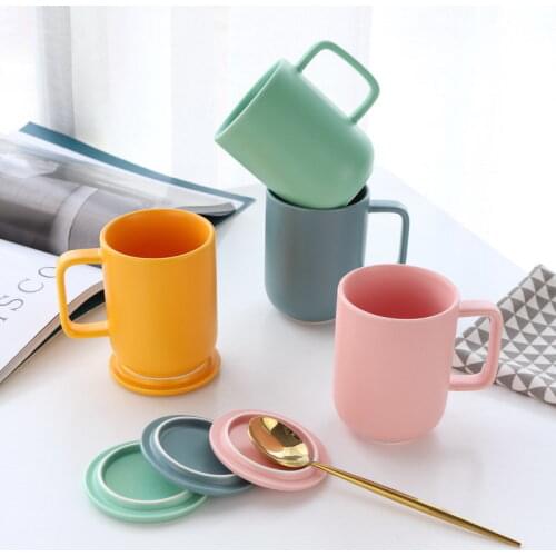 Nordic style macaron color matt color glaze mug large-capacity color ceramic water cup tea cup with lid strainer