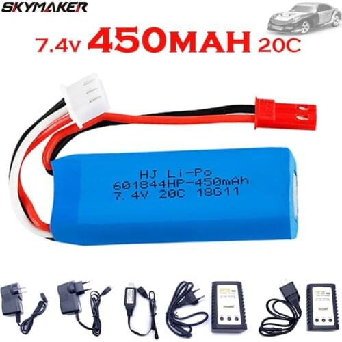 WLtoys RC Car Lipo Battery 7.4V 450mAh With USB Charger for WLtoys K969 K979 K989 K999 P929 P939 2s 7.4v RC Car Battery Parts