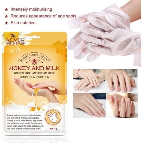 Honey Milk Hand Mask Moisturizing Soft Reduce Fine Lines Anti-drying Anti-aging Serum Glove Reduce Age Spot Hand Skin Care TSLM1