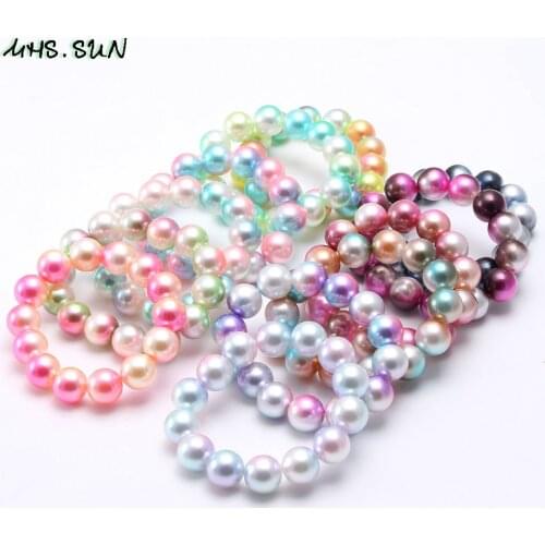 MHS.SUN Cute Baby Girls Pearl Beads Bracelets Fashion Kids Child Chunky Beads Bracelet Elastic Handmade Chunky Colorful Jewelry