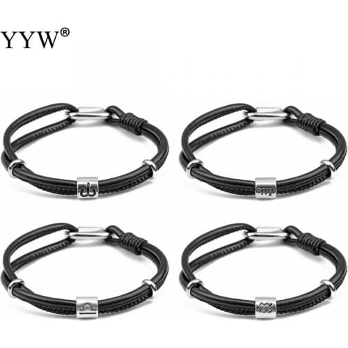 Punk Men Women PU Leather Cord Bracelets Constellation 12 Signs of the Zodiac Unisex Wristband Anniversary Jewelry Gifts moda