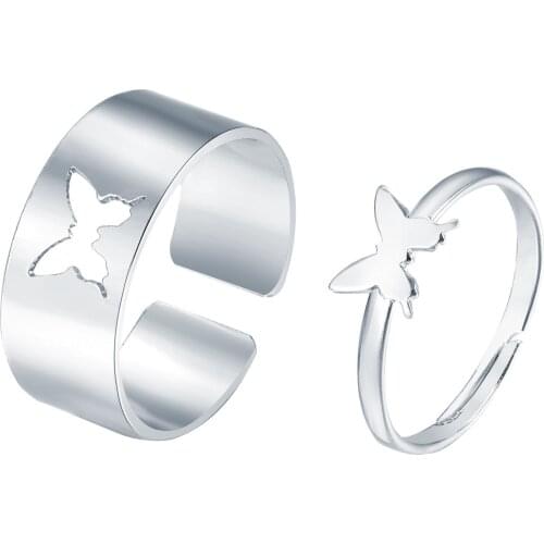 2 Pieces Butterfly Rings Adjustable Opening Midi Finger Knuckle Ring Set Women Men Gold Silver Color Insect Jewelry Accessories