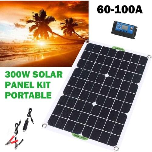 300W Solar Panel Kit Portable 60-100A Controller Monocrystalline 2 USB for Car RV Boat Home Roof Vans Camping Solar Battery