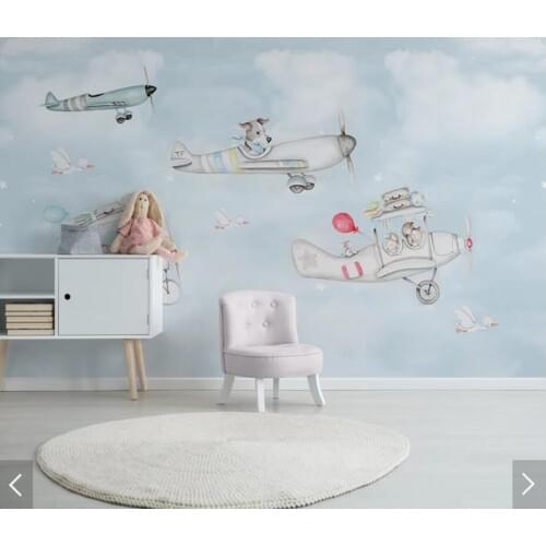 Animal Carton Airplane Aircraft Wallpaper Mural Wall Murals Decals 3D Wall Paper Rolls for Living Room Kids Bedroom Wallpapers