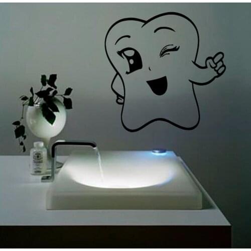 Tooth Wall Decals Cute Tooth Winking Decal Bathroom Design Interior Home Art Mural Vinyl Sticker Kids Nursery Baby Room Decor