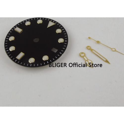 Nologo 28.5mm Watch Dial Gold Coated Date Window + Watch Hands Fit NH35 Movement