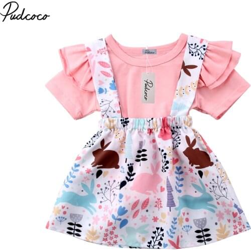 2018 Brand New Infant Kids Baby Girls T-shirt Tops Overall Dress 2Pcs Outfit Set Toddler Casual Dresses Rabbit Sunsuit 6M-4T