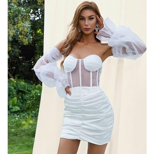 2021 New Summer Fashion Off Shoulder Mini Dress Womens Clothing Sexy Flare Sleeve Celebrity Club Party Dresses