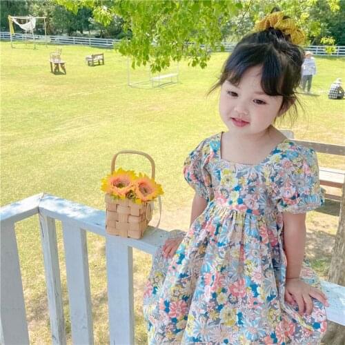 New Summer Girls Floral Dress Kids Back Cross Dresses Girls Clothes