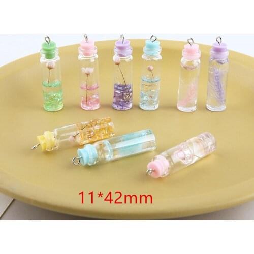 New style 30pcs/lot color dried flowers core geometry 3D wishing bottle shape glass charms diy jewelry earring/garment accessory