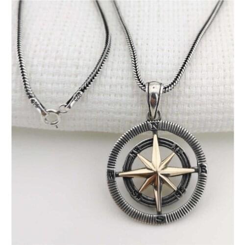 Real 925 Sterling Silver Compass Necklace Fashion Style Elegant Handmade Pendant Made in Turkey Turkish Jewelry Gift Idea 12gr