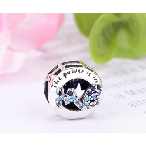 Fit Original Pan Charm Bracelet Authentic 925 Silver The Power Is In Me Blue Zirconia Bead For Making Women Berloque 2020