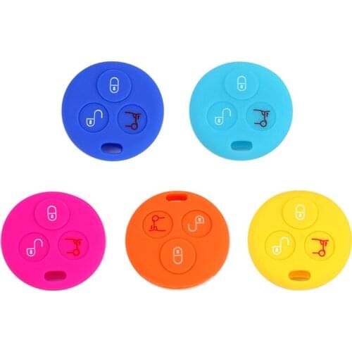PREISEI Red Black Purple Blue Green 3 Button Silicone Car Key Cover For Benz Smart Remote Key Protector Bag