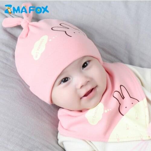 ZMAFOX newborn baby hat beanie cap bib suit 2019 new 100% cotton toddlers infants cartoon hats for 0-12 months baby boys girls