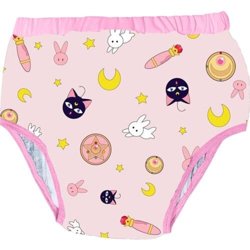 Adult printed pink cat trainning pants/Adult baby brief with padding inside/adult trainning pant/For ddlg diaper lover