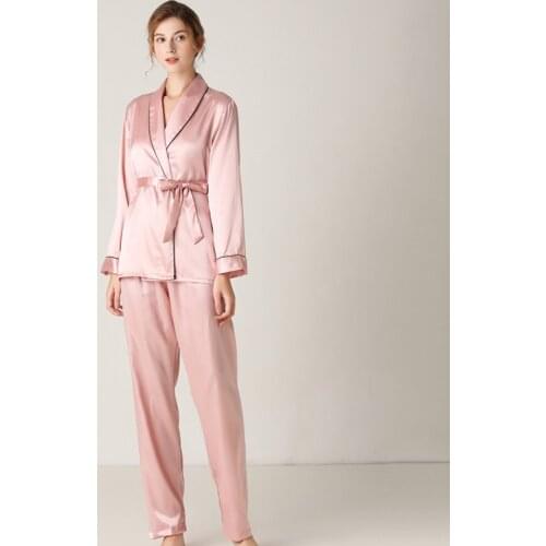 Creation 101 Pajamas ladies silk long-sleeved trousers lapel high-end home service suit solid color lace two-piece suit