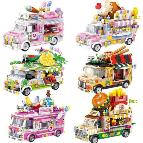City Streetscape Dining Car Building Block Friends Food Brick Fruit Juice Hamburger Store Toys Compatible With Legoing Playmobil