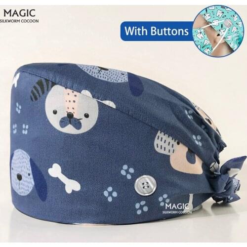 Tieback clinic Pet medical Scrub pharmacist hat Dentist lab cap nurse Surgical working caps nursing hats 100% cotton with button