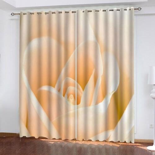 3D Window Curtain Pale Yellow Elegant Flowers Print For Living Room Bedroom Home Decor Insulation And Sun Protection