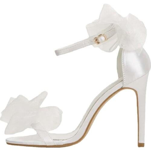 Women Fashion New Wedding Dress Shoes Stiletto Heels Ladies High Heel Sandals Plus Size Peep Toe Lace Bow Sandaleas De Mujer