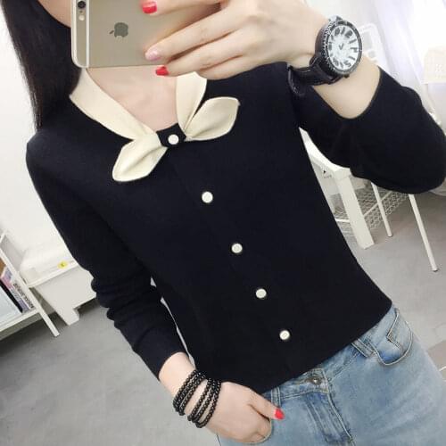 Spring Autumn Style Women Knitted Pullover Tops Lady Casual Bow Tie Collar Long Sleeve knitted Sweater Pullover ZZ1081
