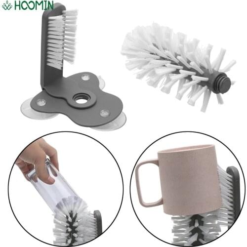 2 In 1 Cup Scrubber Glass Cleaning PVC Rotating Bottle Brush Removable With Suction Cleaning Cup Brush Kitchen Cleaning Gadgets