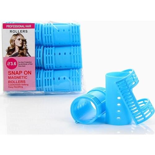 3 Packs 18 Pieces Dia 3.6cm Snap on Hair Rollers Large Grip Hair Curlers Perm Rod Bar with Clip Clamp Curling Hair Tools 1358