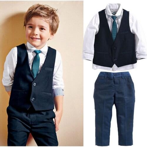Spring Autumn Kids Gentleman Leisure Handsome Fashion Wedding Formal Clothes Suit 4Pcs New Boys Clothing Sets 1 2 3 4 5 6 Years