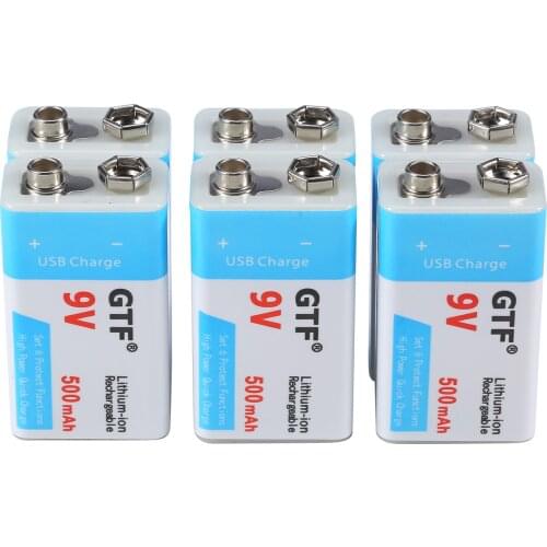 9V USB Battery 9 Volt 6F22 500mAh Rechargeable Battery Micro USB Lipo Battery for RC Helicopter Microphone EQ Smoke Alarm Cells