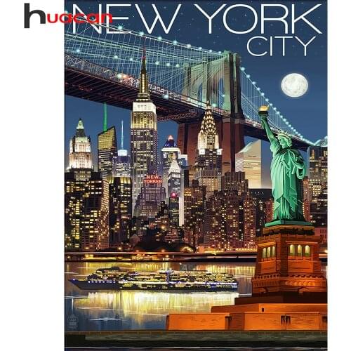Huacan Diamond Embroidery Mosaic City Scenery Full Square/round Diamond Painting New York Landscape Home Decor