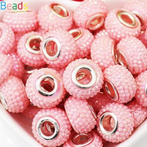 10 Pcs Pink Color 16mm Big Round Large Hole European Spacer Beads Fit Pandora Charms Bracelet Women DIY Necklace Jewelry Making