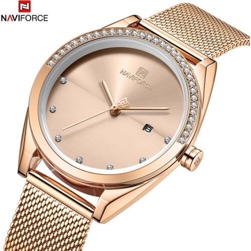 2021 New NAVIFORCE Luxury Womens Wrist Watch Clock Casual Fashion Dress Calander Shock Resistant With Diamonds Womens Watches