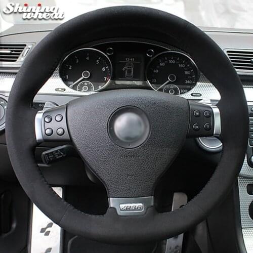 Shining wheat Black Suede Steering Wheel Covers for Volkswagen VW Passat R36