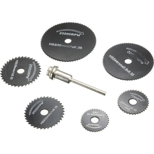 7pcs/Set HSS Circular Saw Blade 22/25/32/35/44/50mm Metal Steel Woodworking Cutting Discs +1 Rod For Dremel Rotary Abrasive Tool