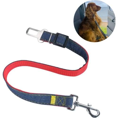 Pet Car Safety Belt 2021 New Denim Pets Dog Cat Seat Lead Leash Harness for Puppy Kitten Vehicle Security Leash 64cm Adjustable