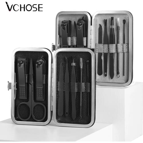 Nail Clippers Stainless Manicure Tools Nail File Cutter Tweezers Acne Needle With Portable Travel Case Sets Nail Cutter Makeup
