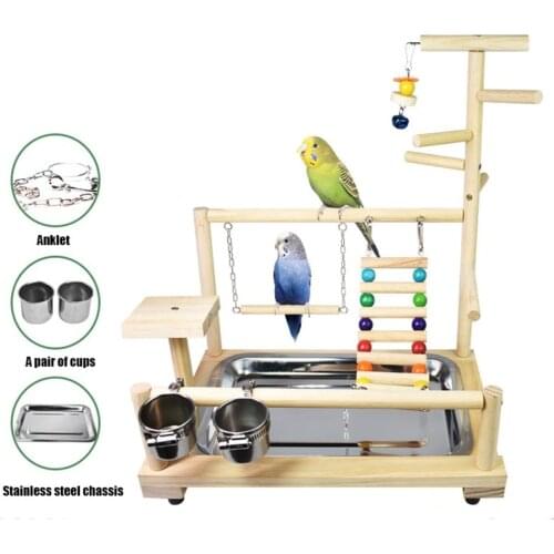 Parrots Plays stand Perch with Ladder feeder Toys Bird Wood Playground Parrots feeding cup Swing Hanging Climbing Frame pet
