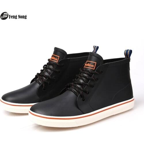 Feng Nong Classical New Men Rain Boots Rubber Lace Up Men Ankle Boots Waterproof Casual Comfort Gentlmen Mature Boots Shoes M013