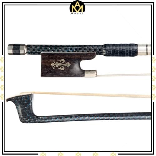 Master 4/4 Violin Fiddle Bow Blue & Silver-braided Carbon Fiber Bow W/ Ebony Fleur-de-Lis Frog White Horsehair Well Balanced
