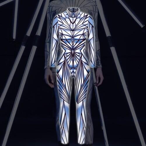 Fashion Punk Print Cosplay Costume Women Mechanical Jumpsuits Elastic Zentai Bodysuits Halloween Carnival Suits Romper Female