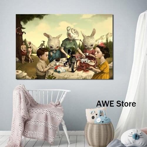 Tea Party By Mark Ryden Wall Art Canvas Poster and Print Canvas Painting Oil Decorative Picture Living Room Home Decor Artwork