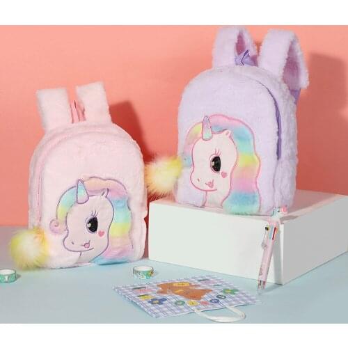 Unicorn cartoon plush backpack kindergarten cute school bag large capacity girls backpack