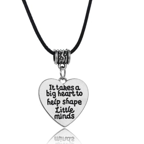 Teachers Gift It Takes A Big Heart Pendant Necklace Beads Leather Rope Charm Jewelry Thanksgiving School Student Souvenir Bijoux