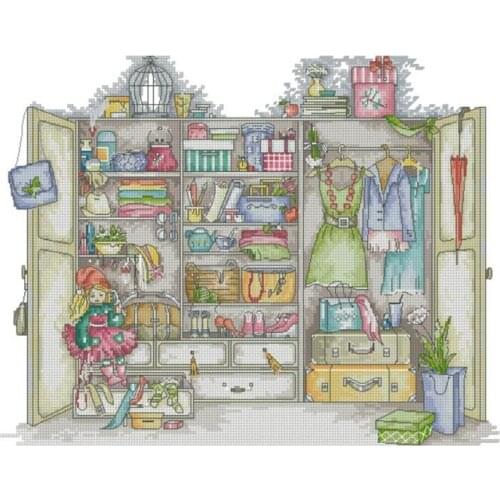 Girls Wardrobe Needlework,For Embroidery,DIY 14CT Unprinted Arts Cross stitch kits Set Cross-Stitching Home Decor