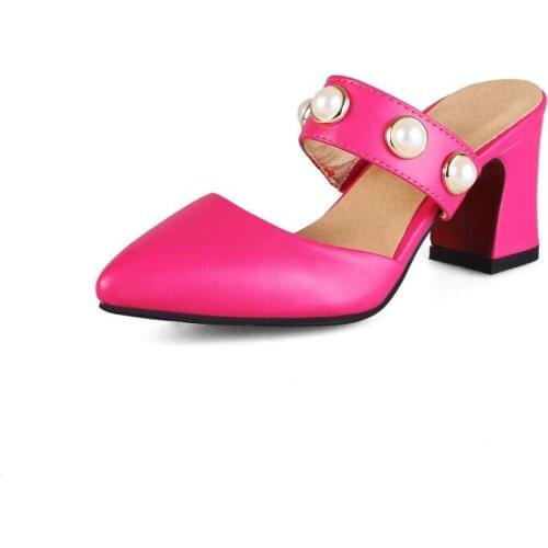 Plus Size Pointed pearl decorated sandals high heels sandals women shoes woman summer ladies