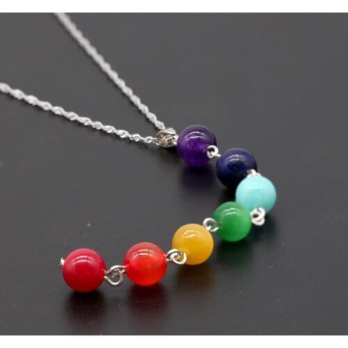 Seven Chakra ！！！Rainbow colors Round colored gems necklace and earrings with 7 round beautiful colors gems wholesale