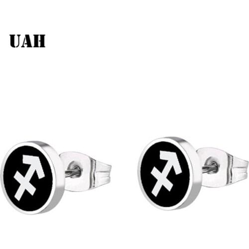 UAH 1Pairs Women Acrylic Small Stud Earrings Sets Girl Child Black Zodiac Earring Jewelry Gift