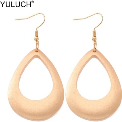 YULUCH Gold Wood Chip Hollow Dangle Chandelier Earings Hanging Fashion Water Drop Earrings For Women Wedding Jewelry Accessories