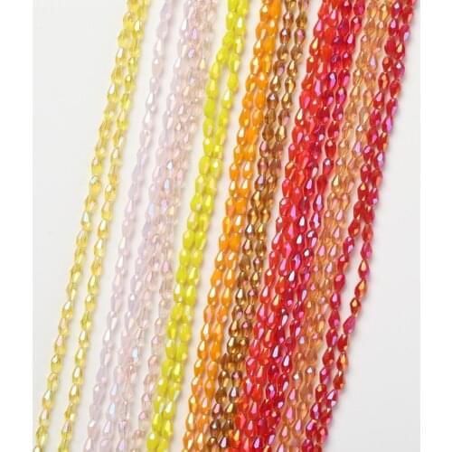 1 Strand 3x5mm Metallic AB Coating Color Rice Drop Shape Faceted Glass Beads for Jewelry Making Jewelry Diy Beads Wholesale