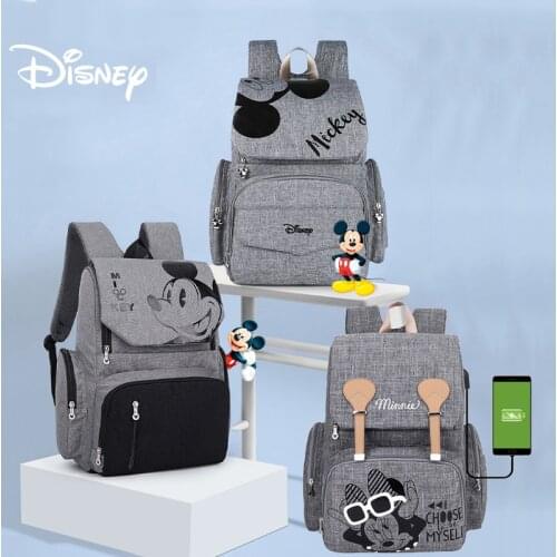 Disney USB Baby Diaper Bag Large capacity Baby Bag Organizer Nappy Maternity Bag For Stroller Mom Travel Backpack free Hooks
